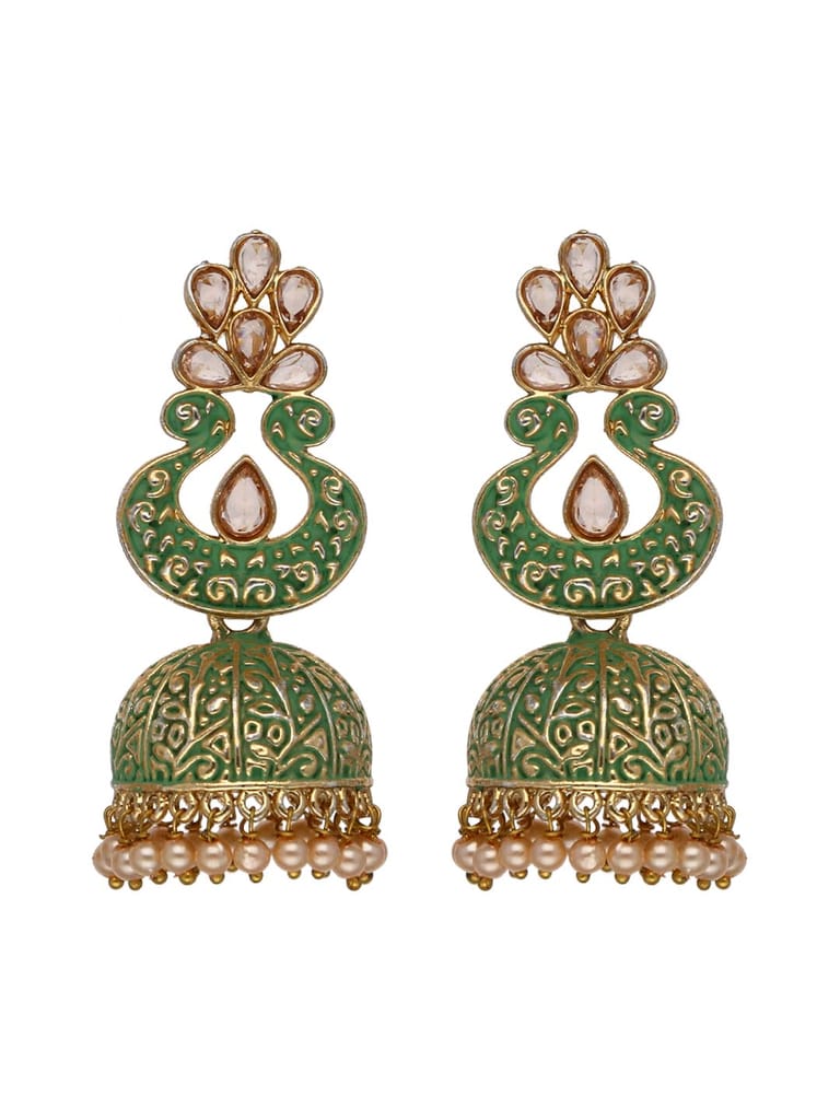 Reverse AD Jhumka Earrings in Mint, Maroon, Green color - CNB4425