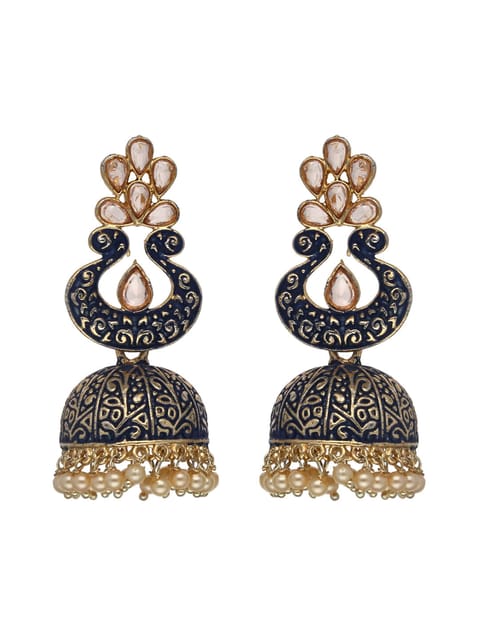 Reverse AD Jhumka Earrings in Montana, Ruby, Green color - CNB4428