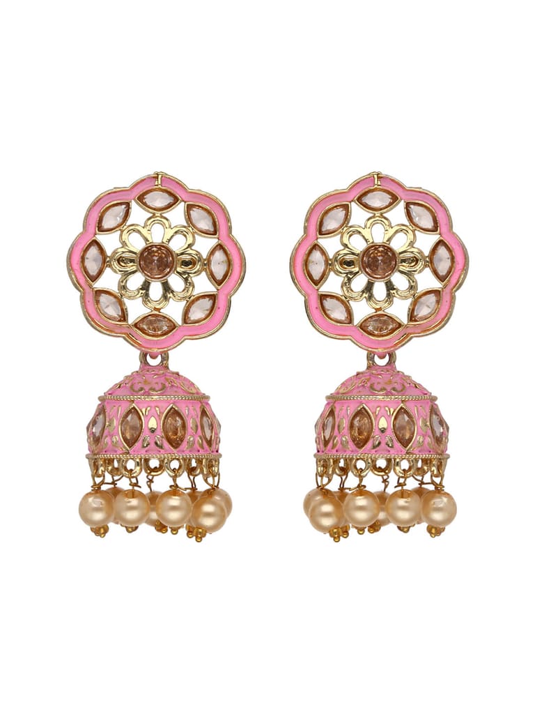 Reverse AD Jhumka Earrings in Pink, Ruby, Green color - CNB4433