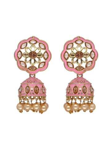 Reverse AD Jhumka Earrings in Pink, Ruby, Green color - CNB4433
