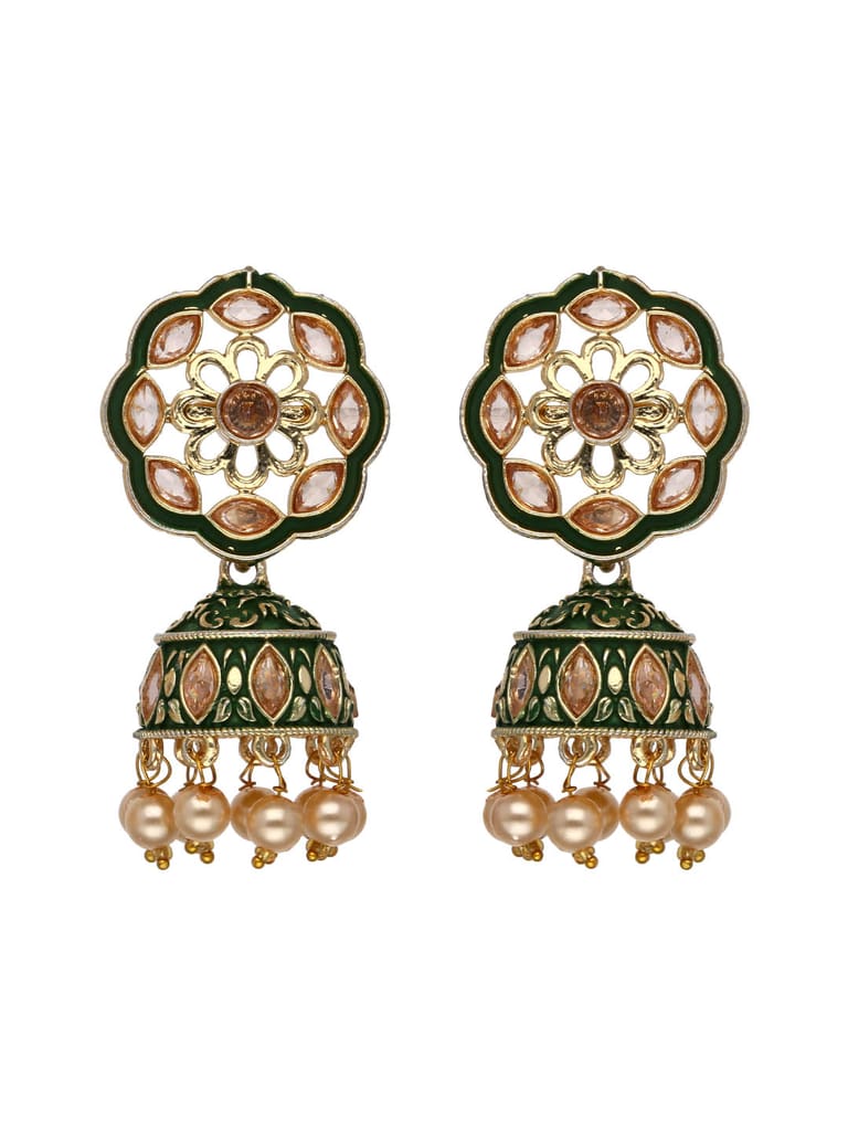 Reverse AD Jhumka Earrings in Rani Pink, Green, Grey color - CNB4436