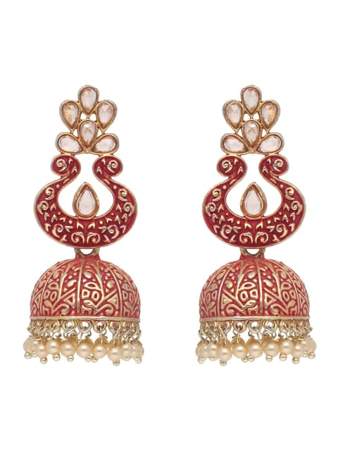 Reverse AD Jhumka Earrings in Pink, Peach, Maroon color - CNB4432