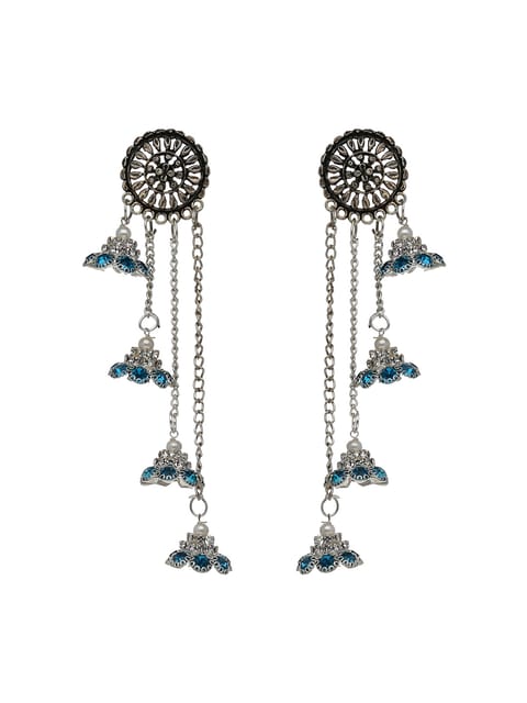 Traditional Long Earrings in Rhodium finish - S31247