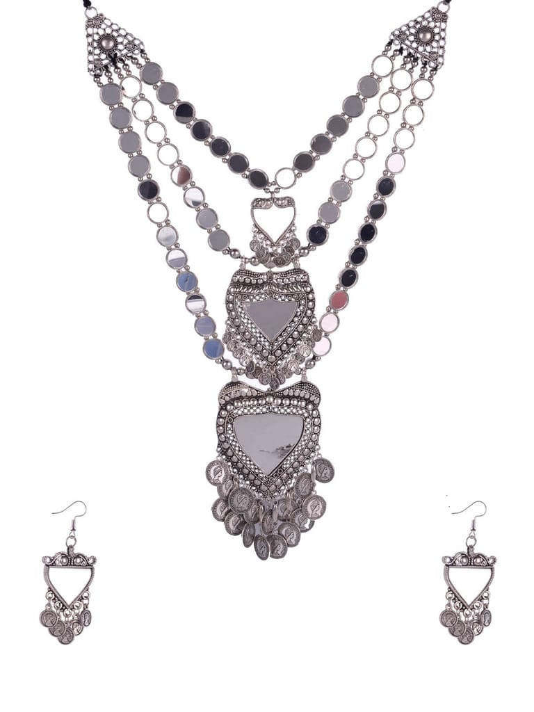 Long Necklace Set in Oxidised Silver finish - CNB16385