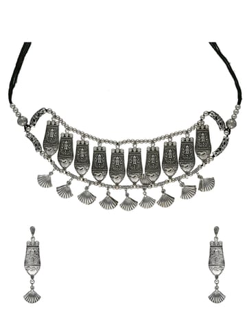 Choker Necklace Set in Oxidised Silver finish - CNB16328