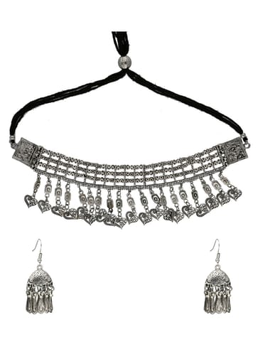 Choker Necklace Set in Oxidised Silver finish - CNB16327