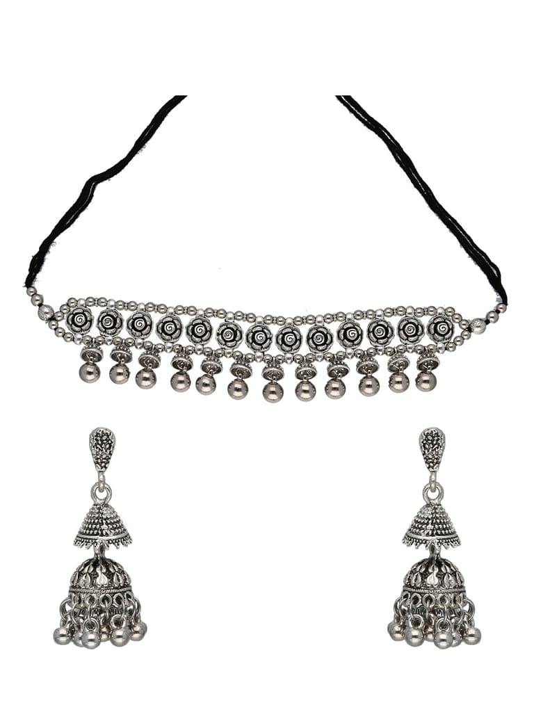 Choker Necklace Set in Oxidised Silver finish - CNB16335