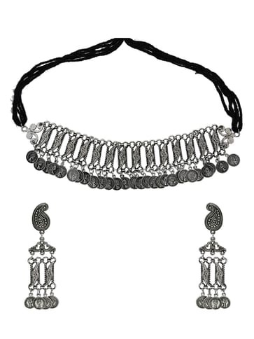 Choker Necklace Set in Oxidised Silver finish - CNB16333