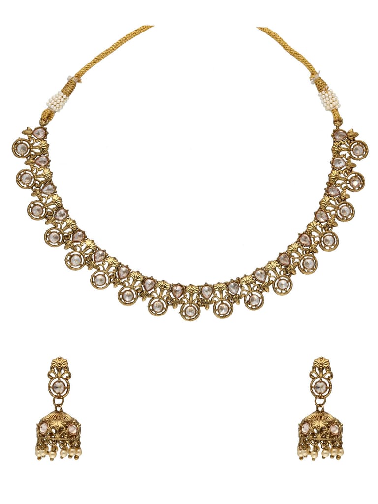 Reverse AD Necklace Set in Mehendi finish - OMK163L