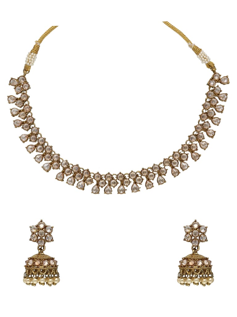 Reverse AD Necklace Set in Mehendi finish - OMK162LC