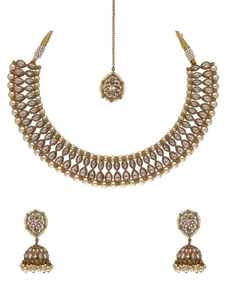 Reverse AD Necklace Set in Mehendi finish - OMKC1675LC