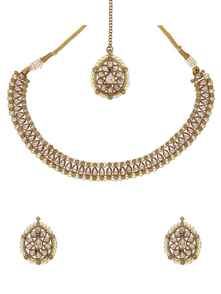 Reverse AD Necklace Set in Mehendi finish - OMKC1692LC