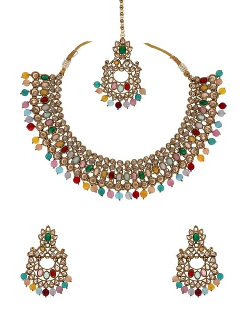 Reverse AD Necklace Set in Mehendi finish - OMK23M_MU