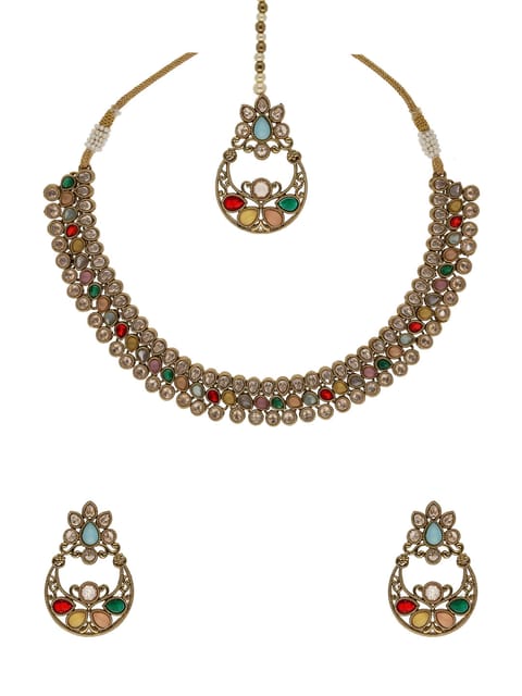 Reverse AD Necklace Set in Mehendi finish - OMK55M_MU