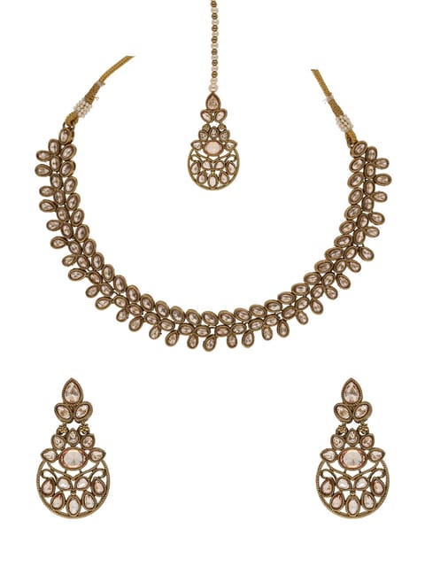 Reverse AD Necklace Set in Mehendi finish - OMK57M_LC