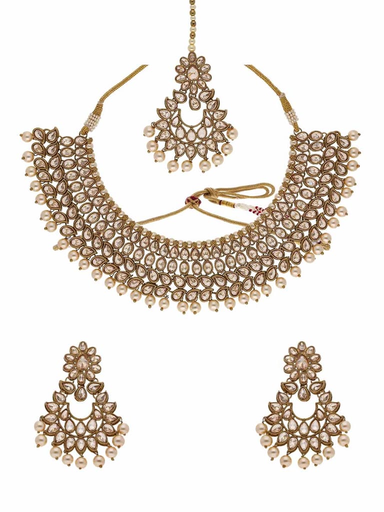 Reverse AD Necklace Set in Mehendi finish - OMK27M_LC