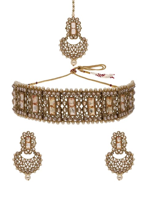 Reverse AD Choker Necklace Set in Mehendi finish - OMK69M_LC