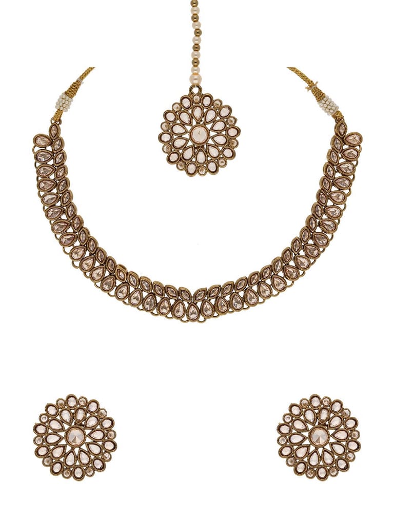 Reverse AD Necklace Set in Mehendi finish - OMK60M_LC
