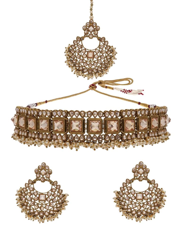 Reverse AD Choker Necklace Set in Mehendi finish - OMK76M_LC