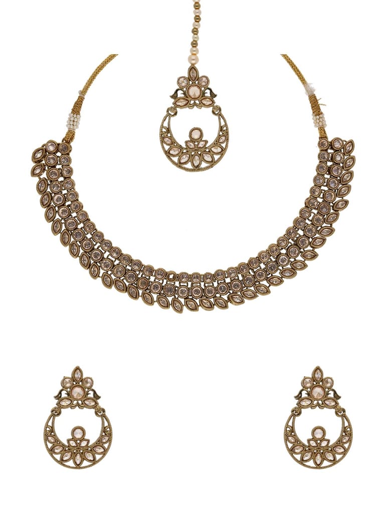 Reverse AD Necklace Set in Mehendi finish - OMK89M_LC