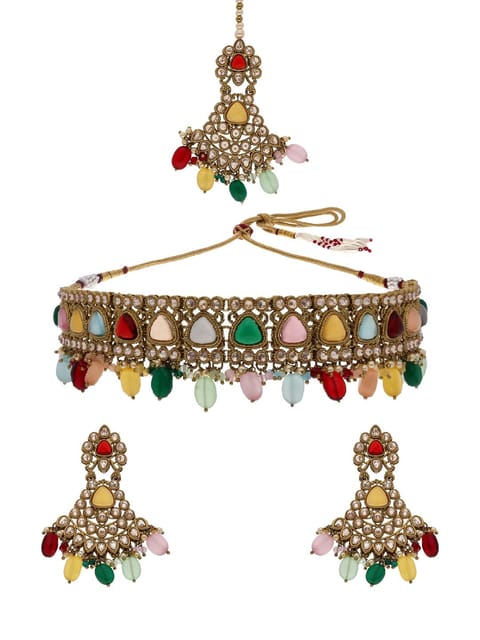 Reverse AD Choker Necklace Set in Mehendi finish - OMK105M_MU