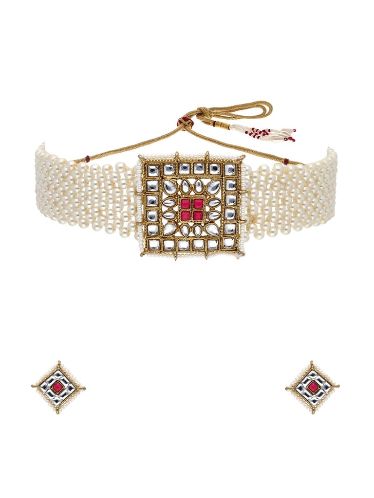 Kundan Choker Necklace Set in Mehendi finish - SJV8