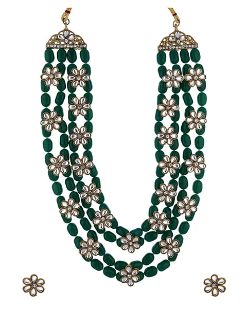 Kundan Long Necklace Set in Mehendi finish - SJV14