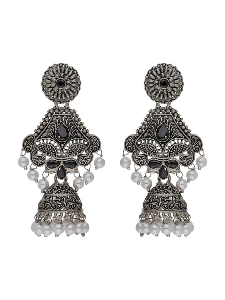 Jhumka Earrings in Oxidised Silver finish - KHU10811