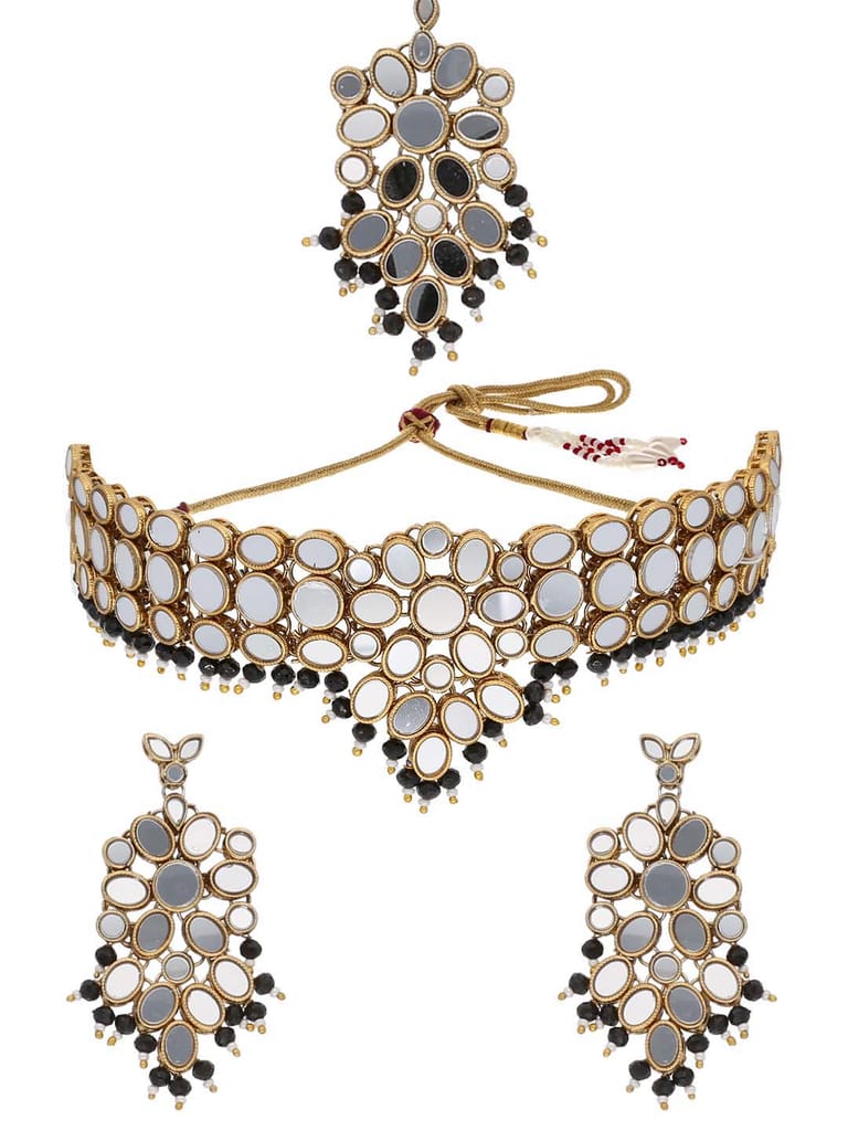 Mirror Choker Necklace Set in Gold finish - LAKMO554