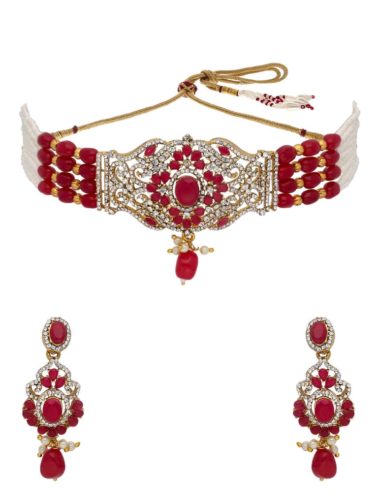 Antique Choker Necklace Set in Gold finish - PRTH3105