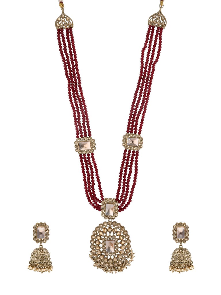 Reverse AD Long Necklace Set in Mehendi finish - JGA663