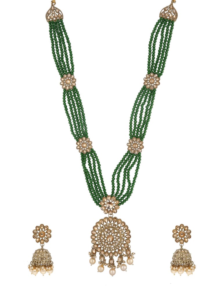 Reverse AD Long Necklace Set in Mehendi finish - JGA660