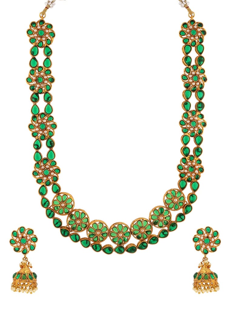 Antique Long Necklace Set in Gold finish - JYK1003