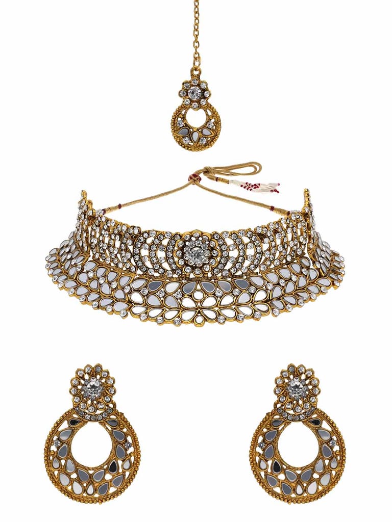 Mirror Choker Necklace Set in Gold finish - STU9007