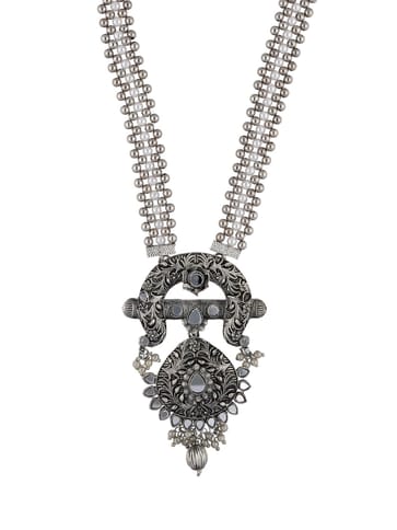 Mirror Long Necklace Set in Oxidised Silver finish - PRT8085