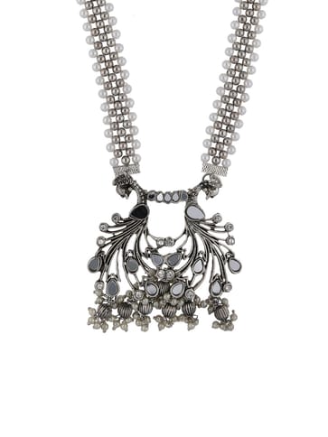 Mirror Long Necklace Set in Oxidised Silver finish - PRT8077