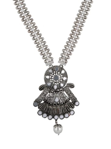 Mirror Long Necklace Set in Oxidised Silver finish - PRT8080