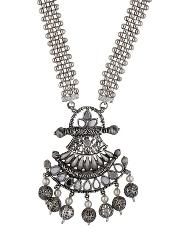 Mirror Long Necklace Set in Oxidised Silver finish - PRT8078