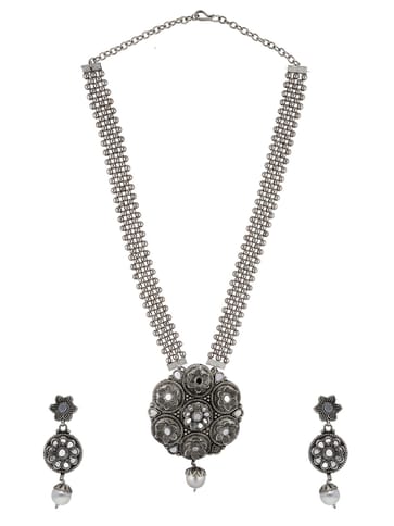 Mirror Long Necklace Set in Oxidised Silver finish - PRT8084