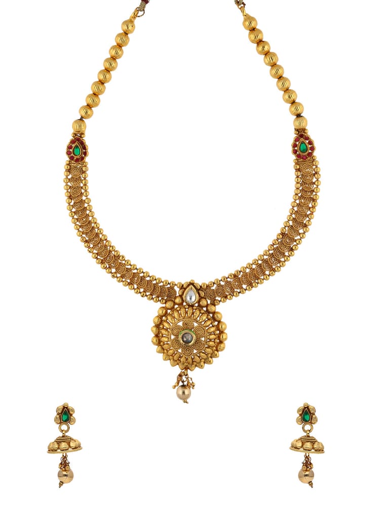 Antique Necklace Set in Ruby & Green color - S32531