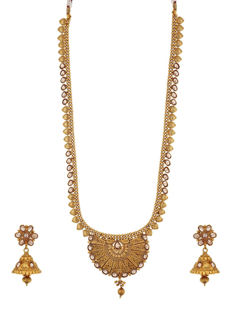 Antique Long Necklace Set in Gold finish - S32548