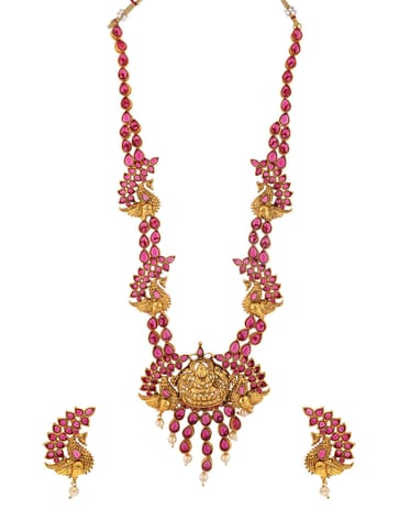 Temple Long Necklace Set in Gold finish - JYK1002