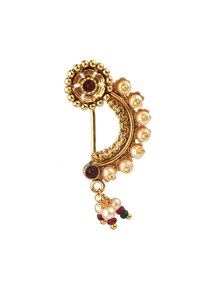 Antique Nose Ring in Ruby color and Gold finish - CNB6384