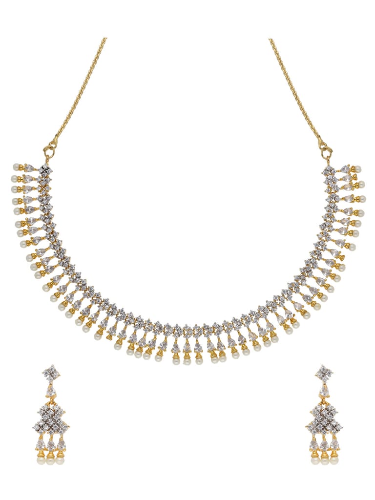AD / CZ Necklace Set in Two Tone finish - ADND01