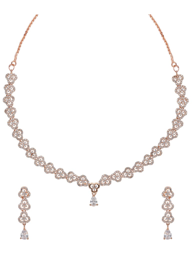AD / CZ Necklace Set in Rose Gold finish - ADND70