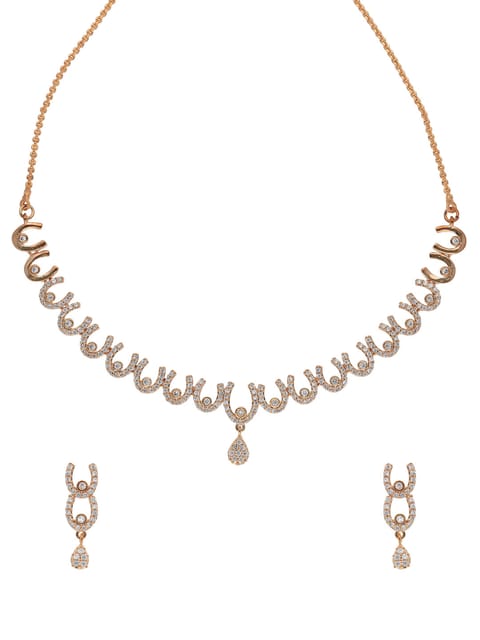 AD / CZ Necklace Set in Rose Gold finish - CNB15681