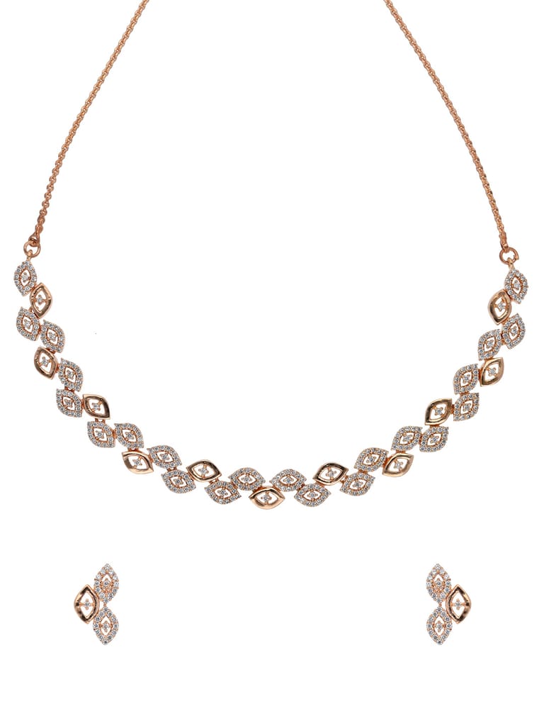 AD / CZ Necklace Set in Rose Gold finish - CNB15691