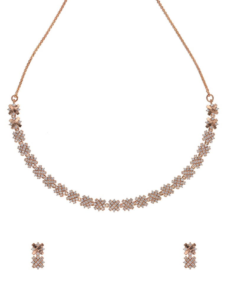 AD / CZ Necklace Set in Rose Gold finish - CNB15692