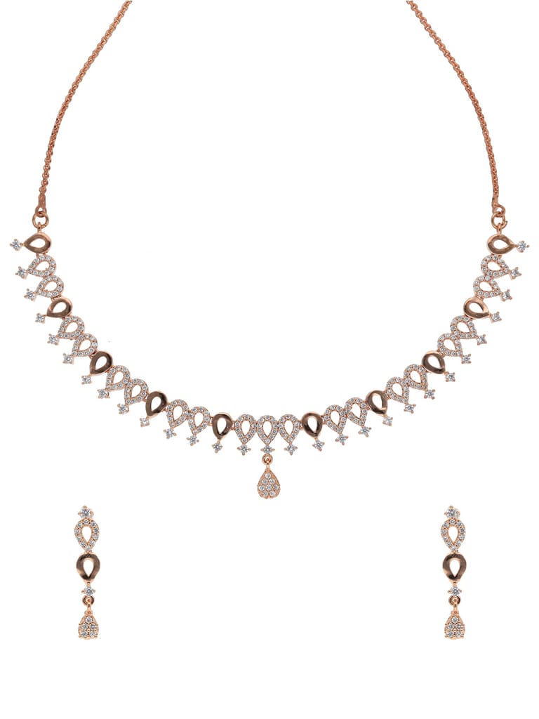 AD / CZ Necklace Set in Rose Gold finish - CNB15698