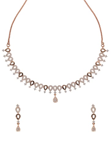AD / CZ Necklace Set in Rose Gold finish - CNB15698